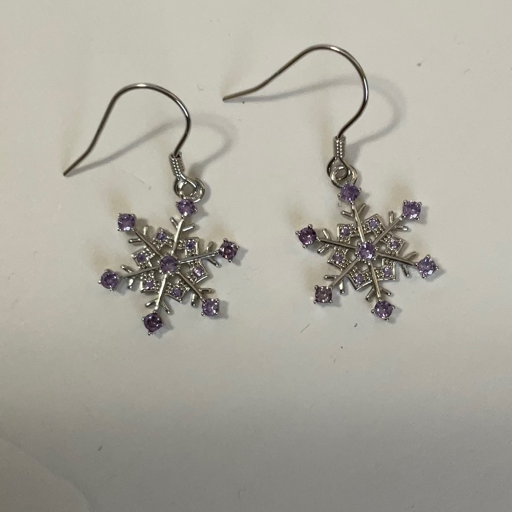 Silvertone Snowflake With Simulated Purple Diamon… - image 3